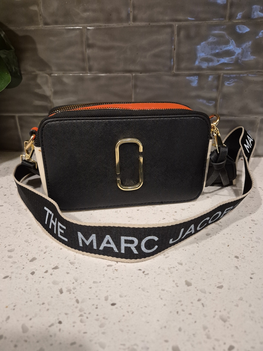 Marc Jacobs Black Camera Bag with Orange Trim